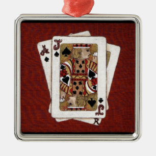 Carré Argenté Cartes de jeu Ace et Jack Ornement par K. Hubler