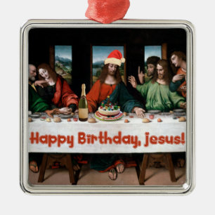 Carré Argenté Joyeux anniversaire, Jésus ! Amusant ornement de