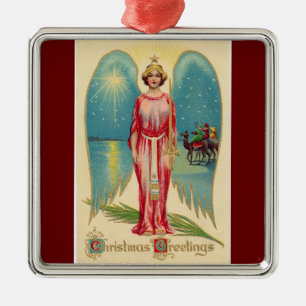 Carré Argenté Noël Salutations Angel Ornement en céramique