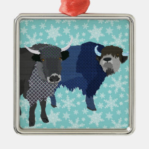 Carré Argenté Ornement bleu de Noël de yaks