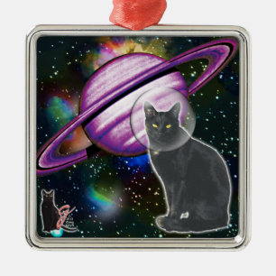 Carré Argenté Ornement Cosmo Space-Cat