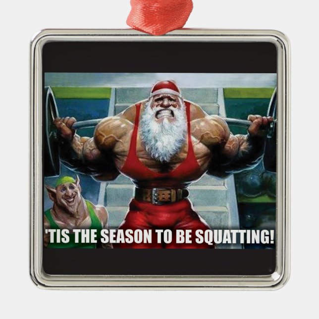 Carré Argenté Ornement d'arbre de Noël - pour Bodybuilding (Devant)