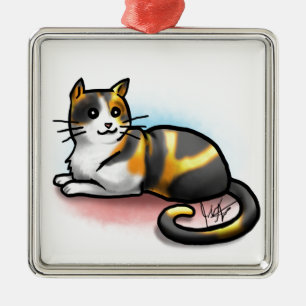 Carré Argenté Ornement de chat - calicot