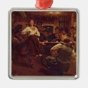 Carré Argenté Ornement de la fête de Noël ukrainienne