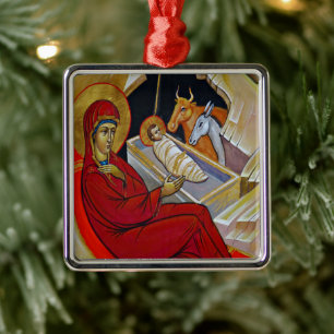 Carré Argenté Ornement de la scène de la Nativité vintage