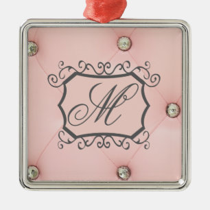 Carré Argenté Ornement de monogramme à bille rose diamant