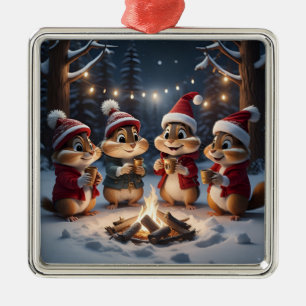 Carré Argenté Ornement des Chipmunks de Noël