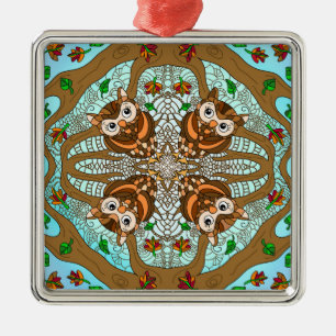 Carré Argenté Ornement en céramique Owl Mandala