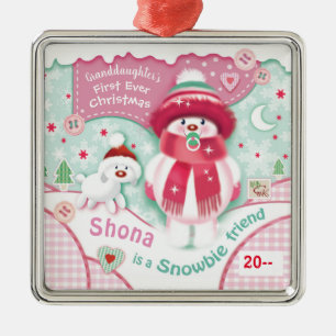 Carré Argenté Ornement mignon de Noël de la petite-fille de bé