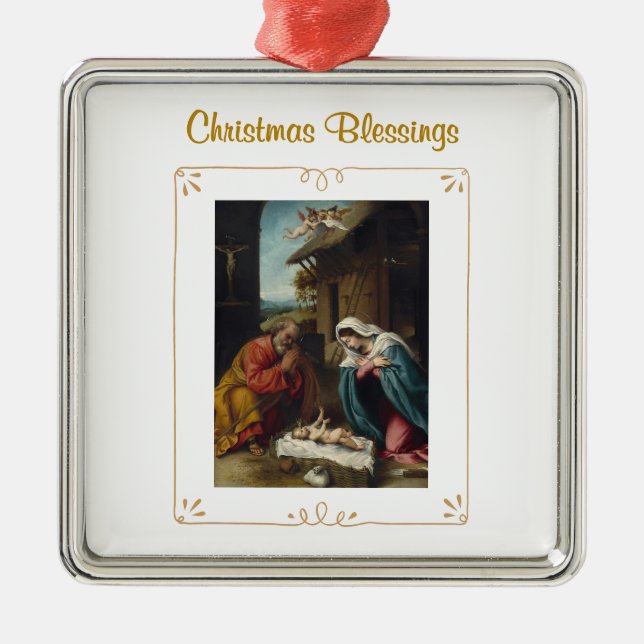 Carré Argenté Ornement religieux de Noël Nativité Bénédictions (Devant)