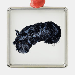 Carré Argenté Pet Ornement Scottie au Repos
