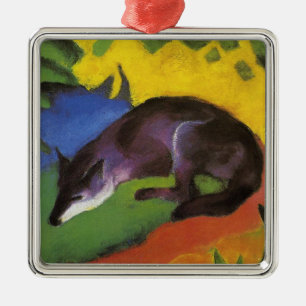 Carré Argenté Renard bleu (par Franz Marc) Ornement en céramique