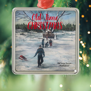 Carré Argenté VINTAGE Rouge et Bleu ANCIEN TEMPS NOËL Ornement