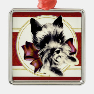 Carré Argenté Vintage Scottie Scottish Terrier en ornement rouge