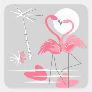 carré autocollant Flamant rose Love