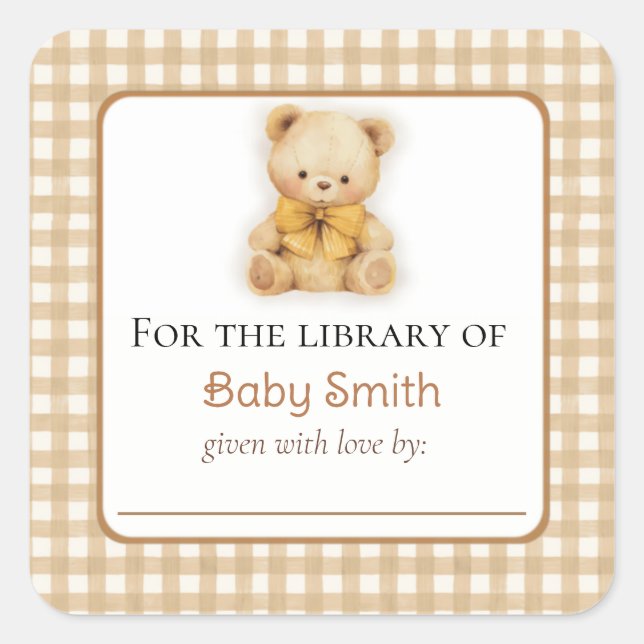 Carré Baby shower Sticker Plush Teddy Bear (Devant)