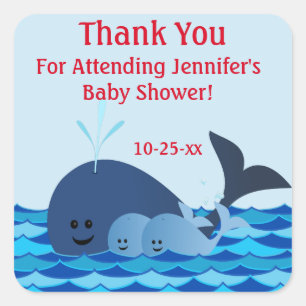 Carré Baleine D'Un Sticker Baby shower Twins