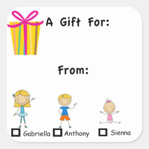 Carré Balise Cadeau Adorable Avec Sticker 3 Noms Enfants