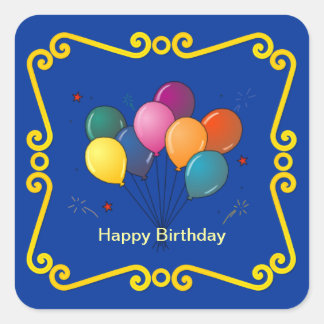 Carré Ballons d'anniversaire colorés Sticker de fête