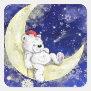 Carré Bébé mignon Sticker Ours de Noël