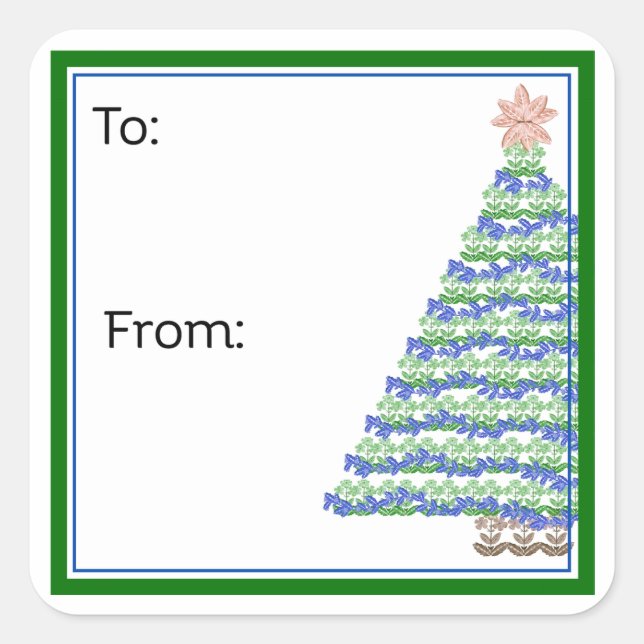 Carré Block Print Flower Christmas Tree Sticker (Devant)