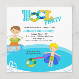 Carré Blue Pool Party Boys Invitation d'anniversai