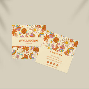 Carré Boho Retro Floral Carte de visite avec Funky les a