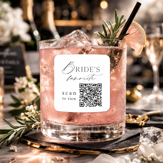 Carré Bride’s Favorite QR Code Wedding Drink Sticker (Créateur téléchargé)
