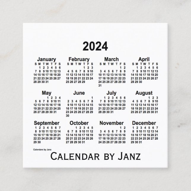 Carré Calendrier blanc 2024 par Janz Carte de visite Car (Devant)