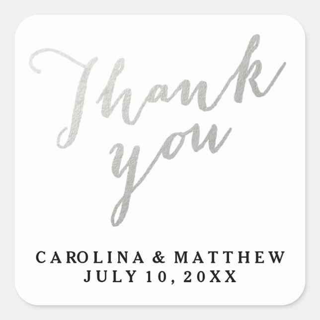Carré Calligraphie d'argent | Sticker Merci Mariage (Devant)