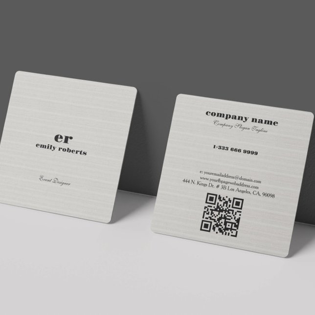 Carré Carte de visite à code QR en toile de lin blanc (Créateur téléchargé)
