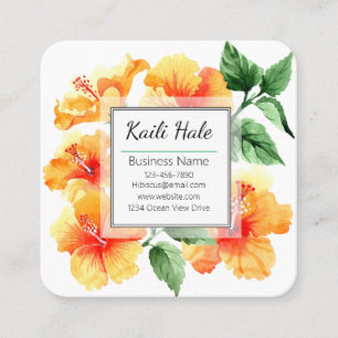 Carré Carte de visite à fleurs d'Hibiscus orange avec co