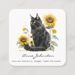 Carré Carte de visite Black Cat et Sunflowers Square