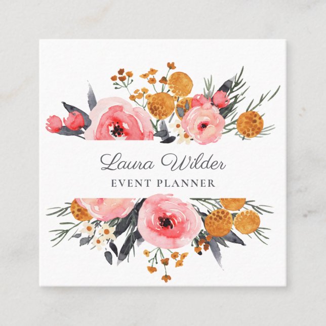 Carré Carte de visite Boho Pink Floral Event Planner (Devant)