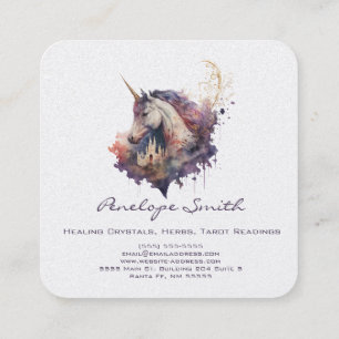 Carré Carte de visite carrée aquarelle Licorne Magique