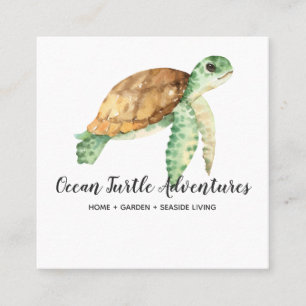 Carré Carte de visite carrée Tortue marine aquarelle