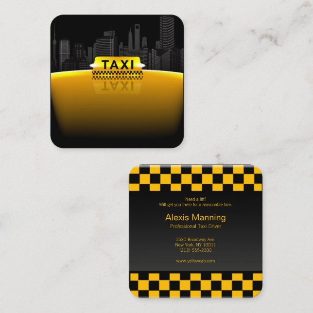 Carré carte de visite de chauffeur de taxi (Devant / Derrière)