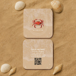 Carré Carte de visite de crabe d'aquarelle / Plage côtiè