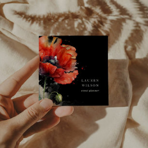 Carré Carte de visite élégant de la fleur de pavot rouge