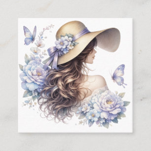 Carré Carte de visite élégante de dame florale bleue