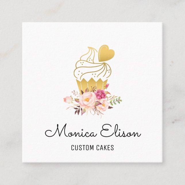Carré carte de visite floral cupcake personnalisé (Devant)