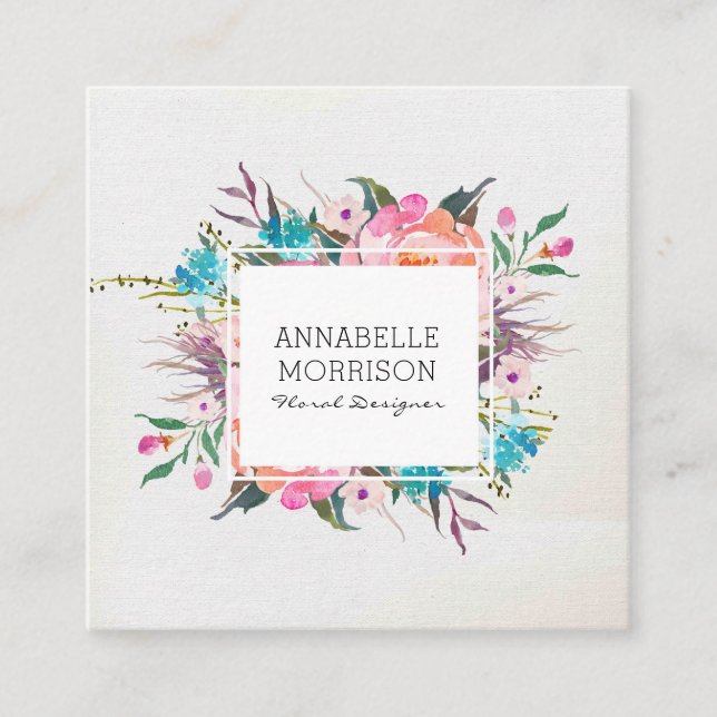 Carré Carte de visite floral d'aquarelle de cadre (Devant)