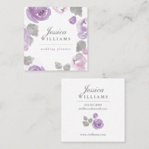 Carré Carte de visite floral de roses lilas d'aquarelle