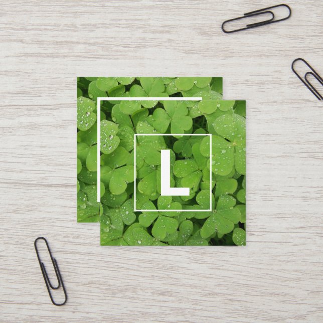 Carré Carte de visite initial du trèfle vert (Devant/Arrière en situation)