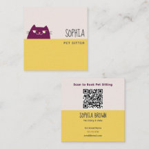 Carte de visite jaune pour garde d'animaux QR avec