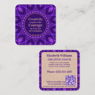 Carré Carte de visite Mandala Or Violet Créative avec QR