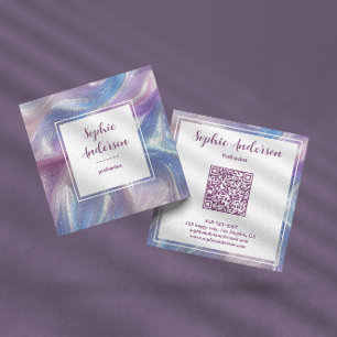 Carré Carte de visite Marbre Iridescent Pastel avec Code