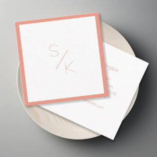 Carré Carte de visite Modern Pur Coral White Monogram