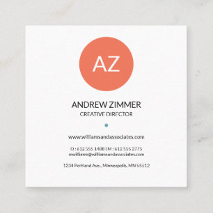 Carré Carte de visite moderne bleu, corail et perles jau