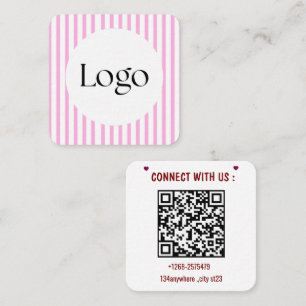 Carré Carte de visite QR Code à rayures roses   Logo per